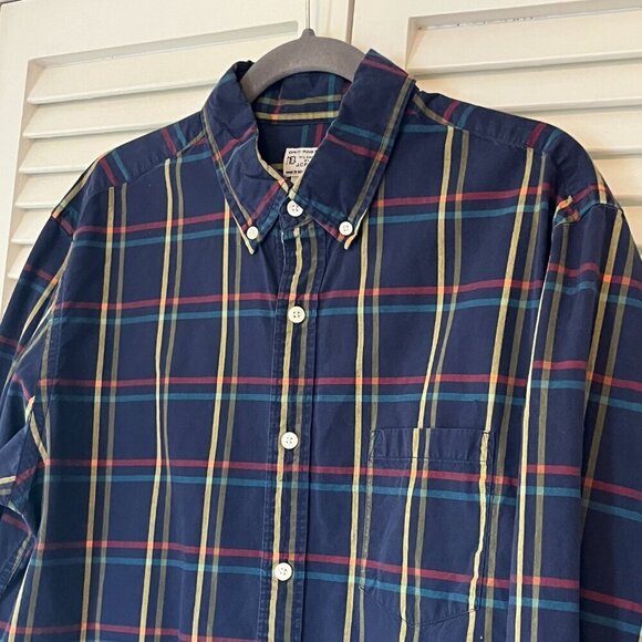 J. Crew Factory men's holiday buttondown shirt navy plaid large cotton - Picture 3 of 9